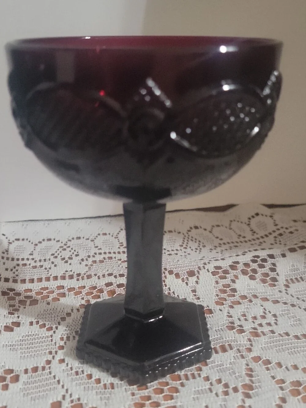 Avon Cape Cod Collection Deep Ruby Red Glass Saucer Champagne Goblets